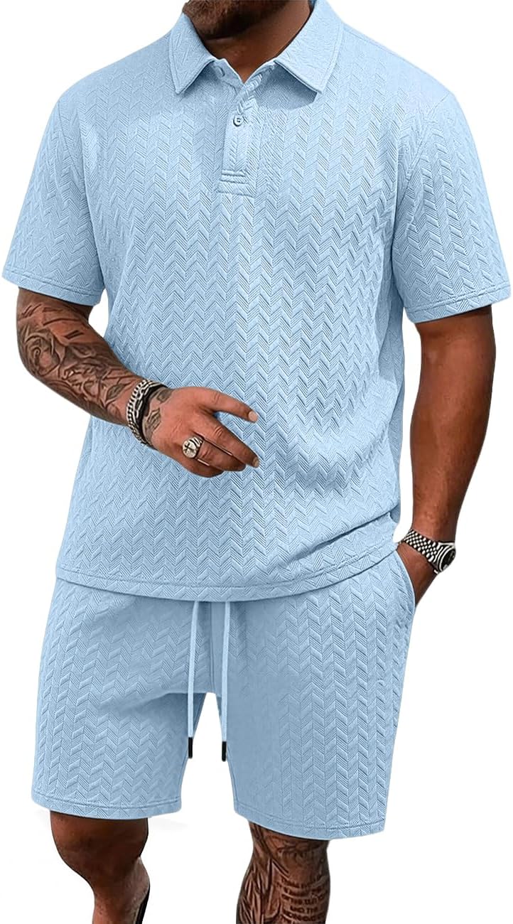 Men's Casual Polo Shirt and Shorts Set
