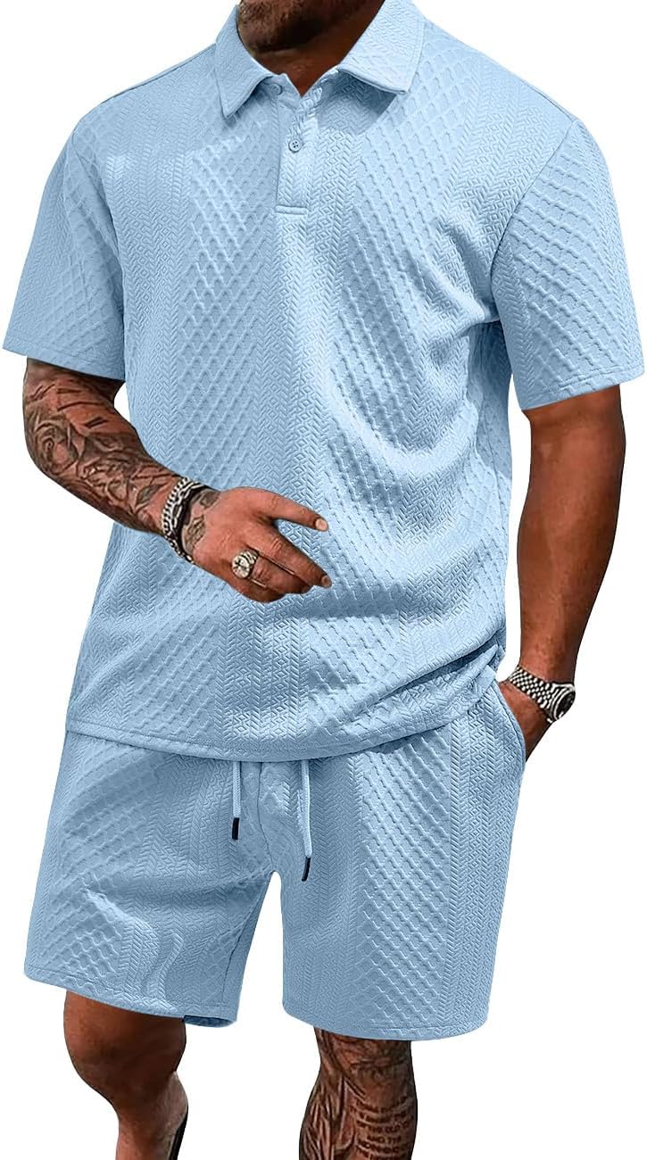 Men's Casual Polo Shirt and Shorts Set