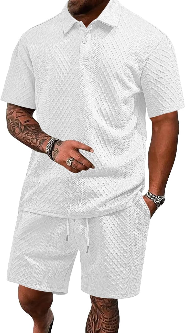 Men's Casual Polo Shirt and Shorts Set