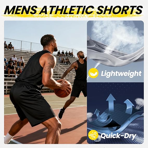 Athletic Shorts for Men with Pockets and Elastic Waistband Quick Dry Activewear