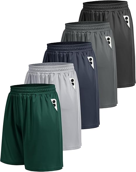 Men's Athletic Gym Shorts - Quick Dry Workout Basketball Shorts with Pockets for Running Casual Activewear, Black