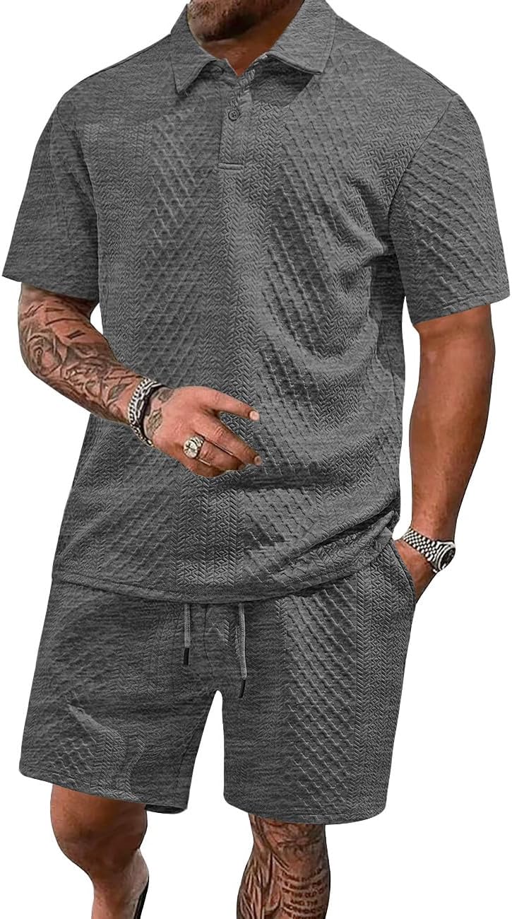 Men's Casual Polo Shirt and Shorts Set