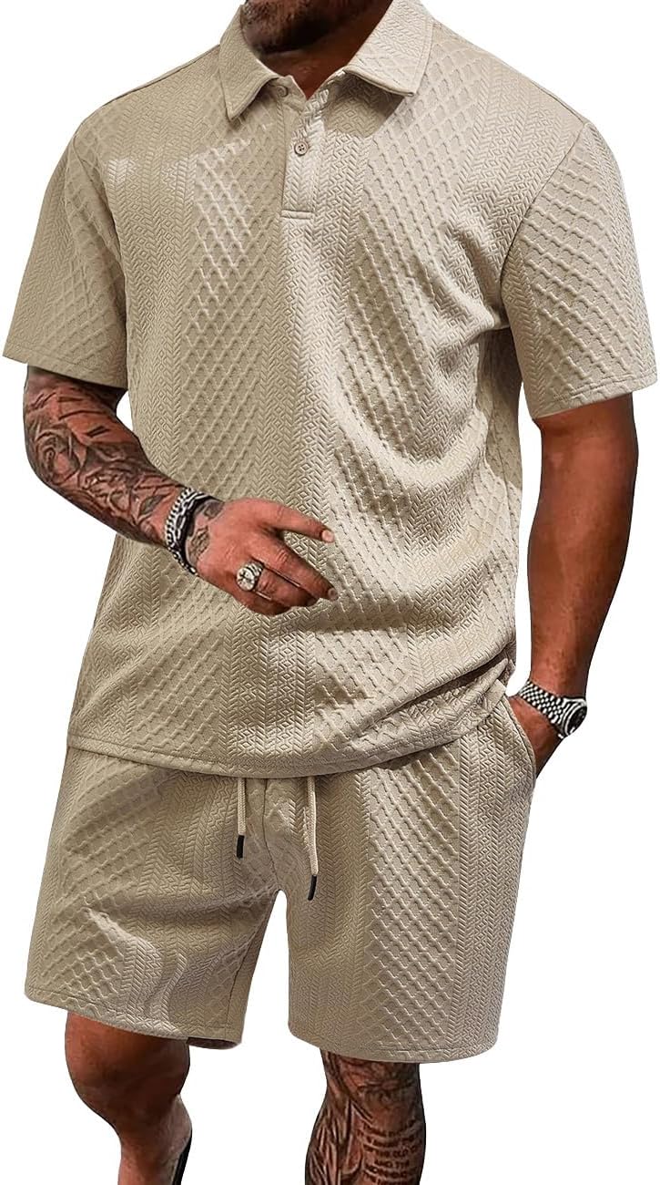 Men's Casual Polo Shirt and Shorts Set