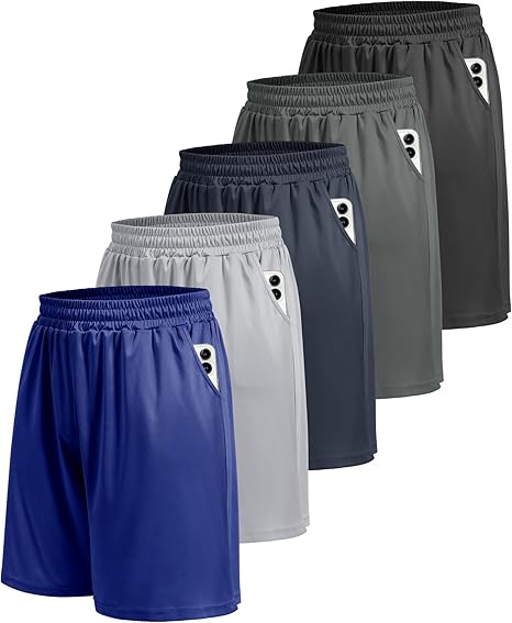 Men's Athletic Gym Shorts - Quick Dry Workout Basketball Shorts with Pockets for Running Casual Activewear, Black