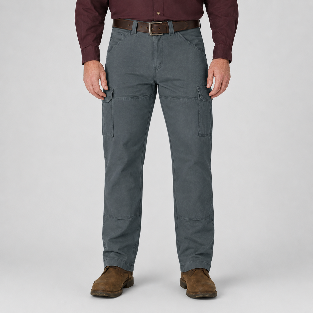 Slate blue gray relaxed-fit cargo utility pants front view