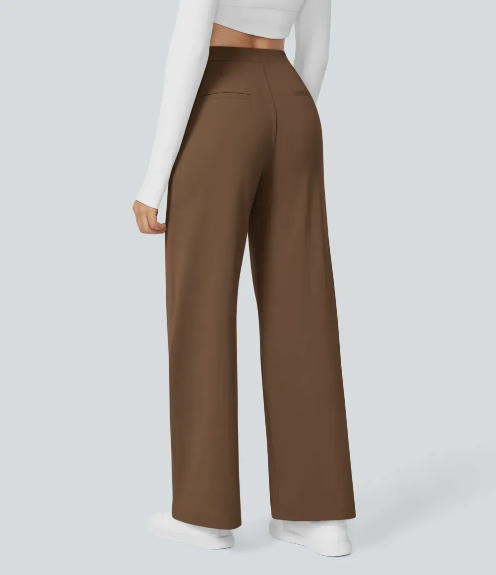High Waisted Side Pocket Straight Leg Work Pants