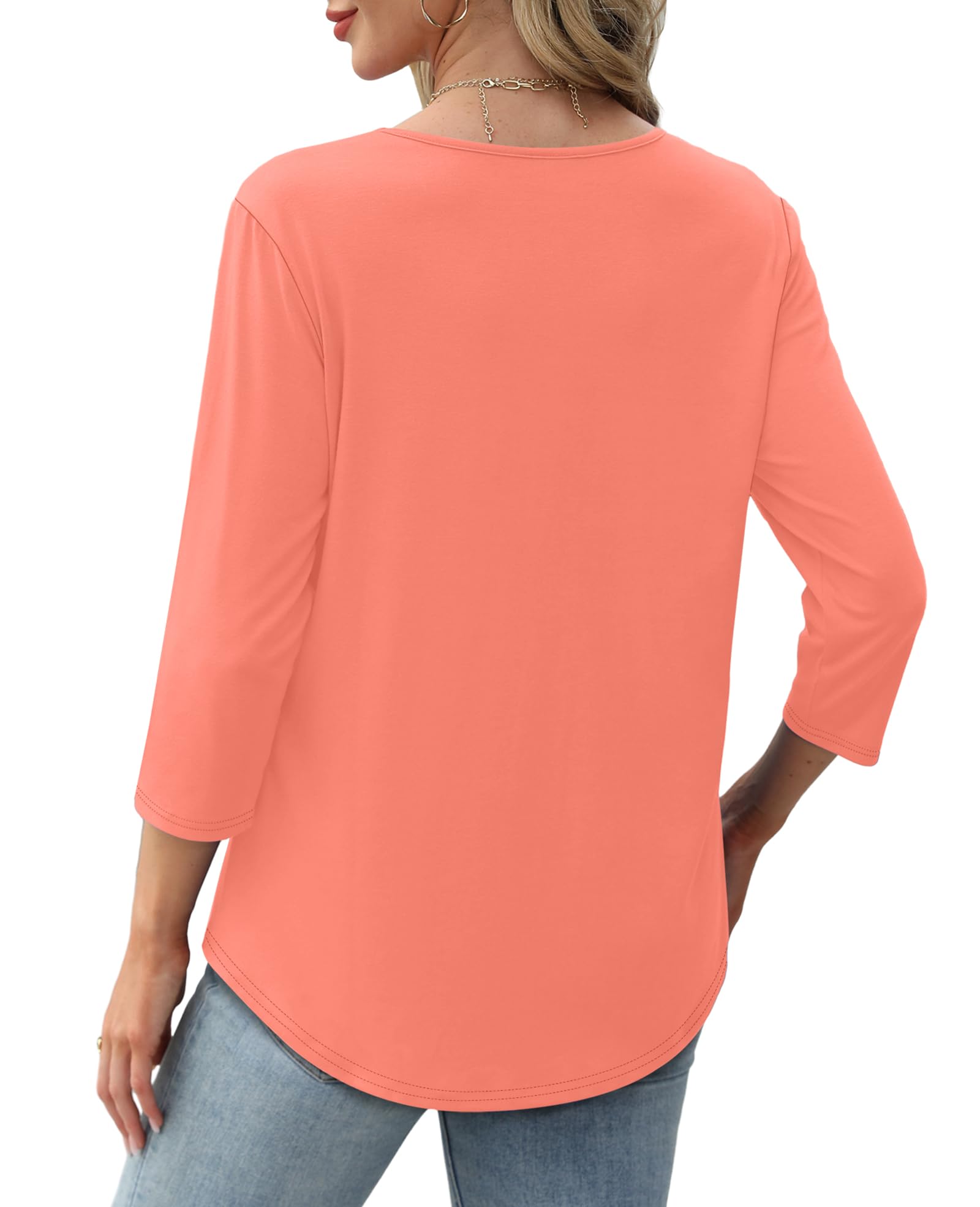 Women's 3/4 Length SleeveCrewneck Casual Pleated TunicTops