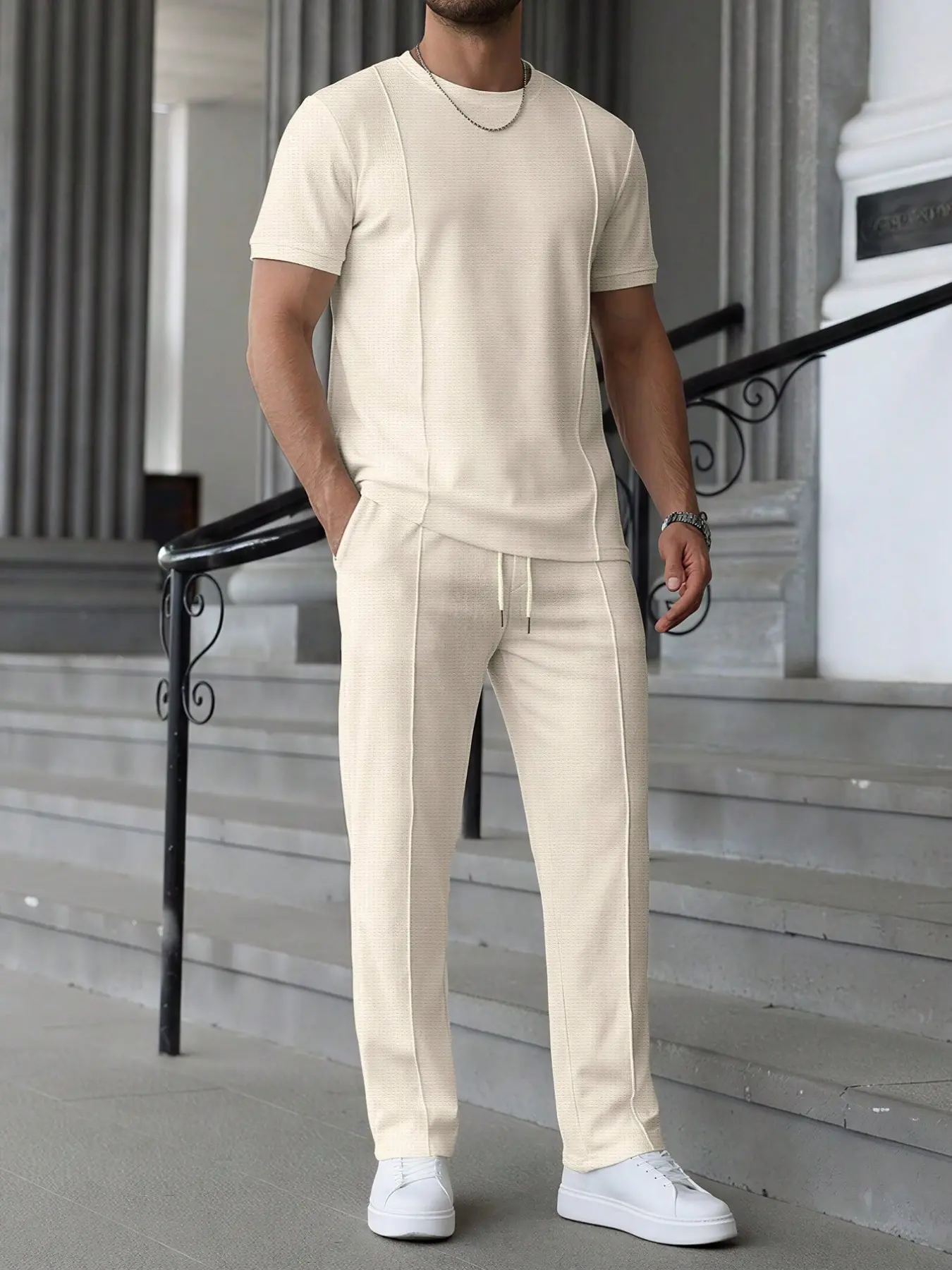 Men's Casual Solid Color Two-Piece Set - Comfortable & Stylish