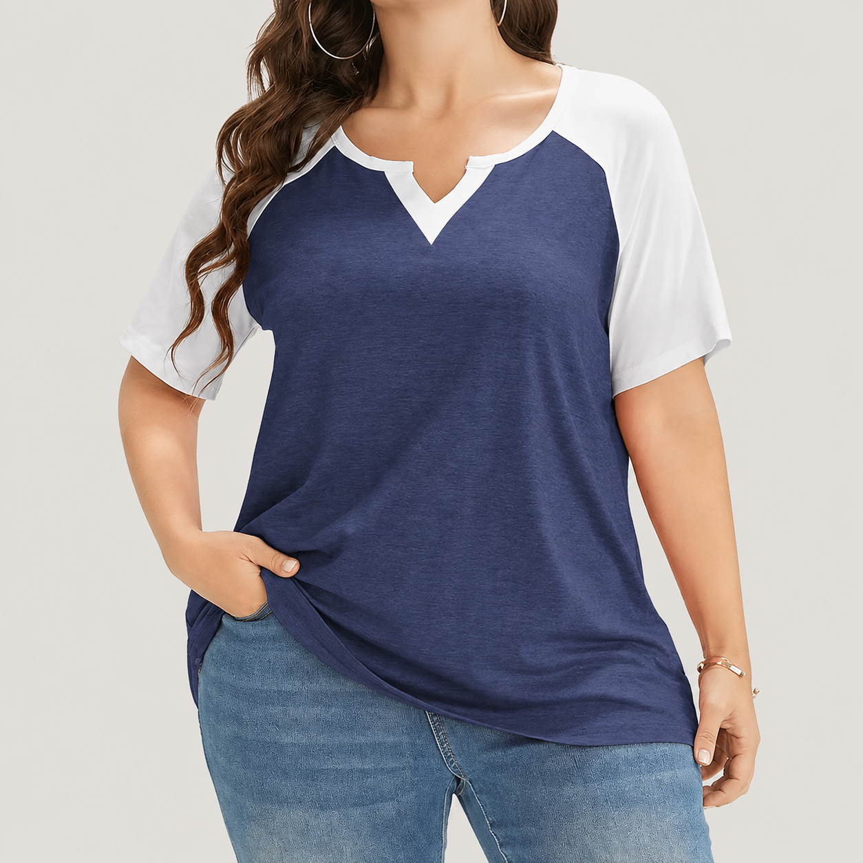 Plus size colorblock raglan tee color option 1