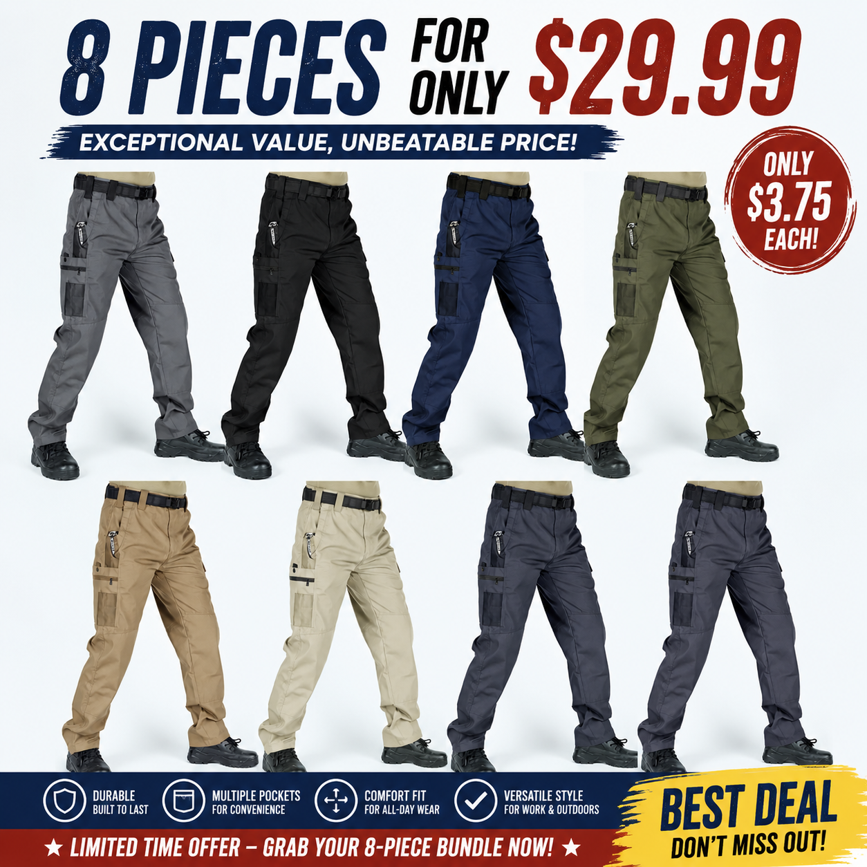 8-piece tactical cargo pants bundle