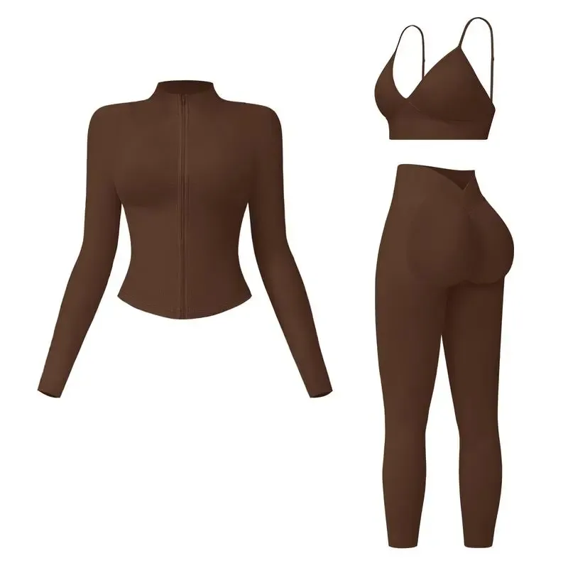 ⏰Limited-Time Sale💥Women's Solid Criss Cross Crop Tank Top & High Waist Leggings & Zip Up Crop Jacket Tracksuit Set