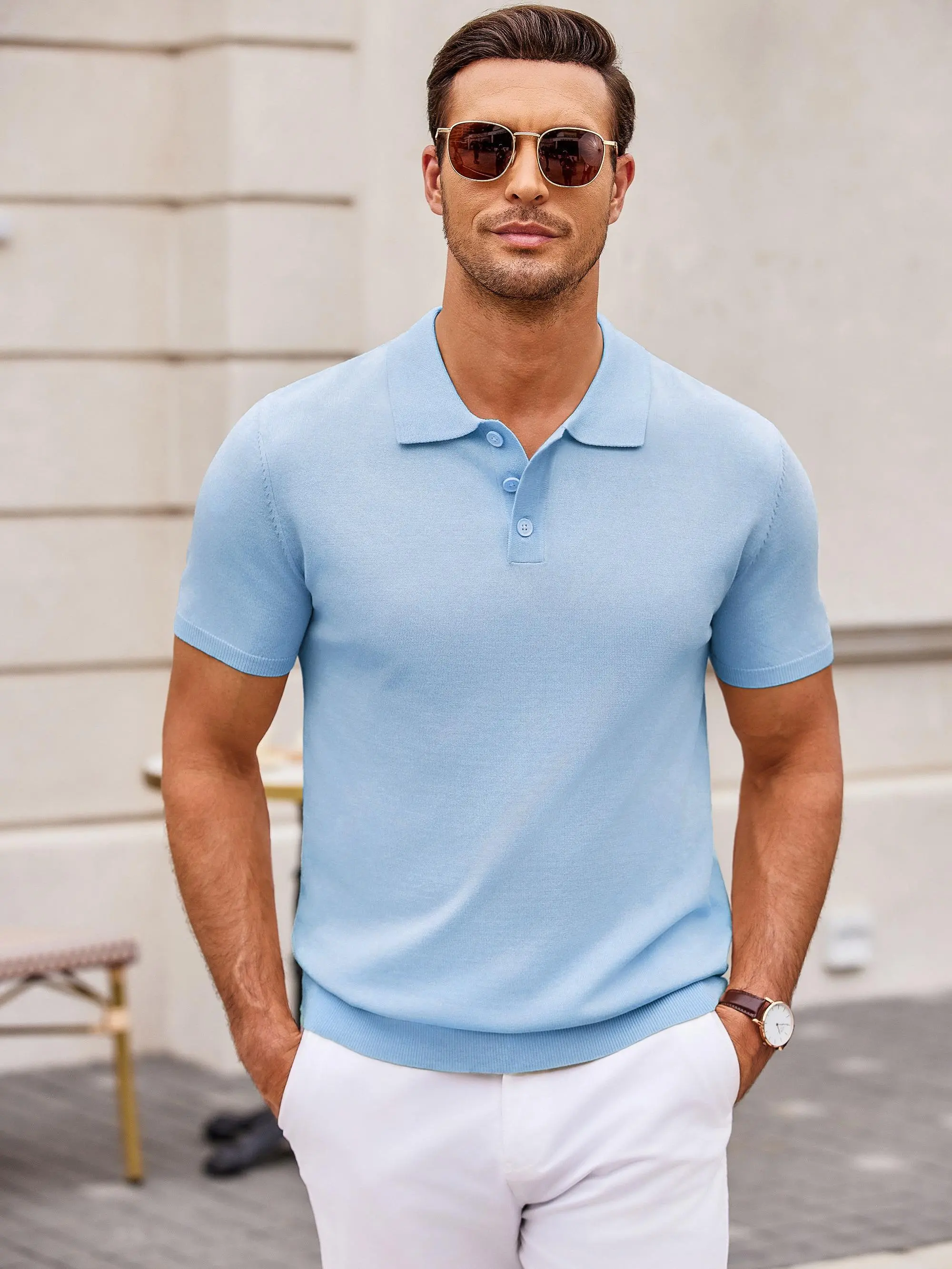 COOFANDY Men's Knit Polo Shirt - Casual Short Sleeve