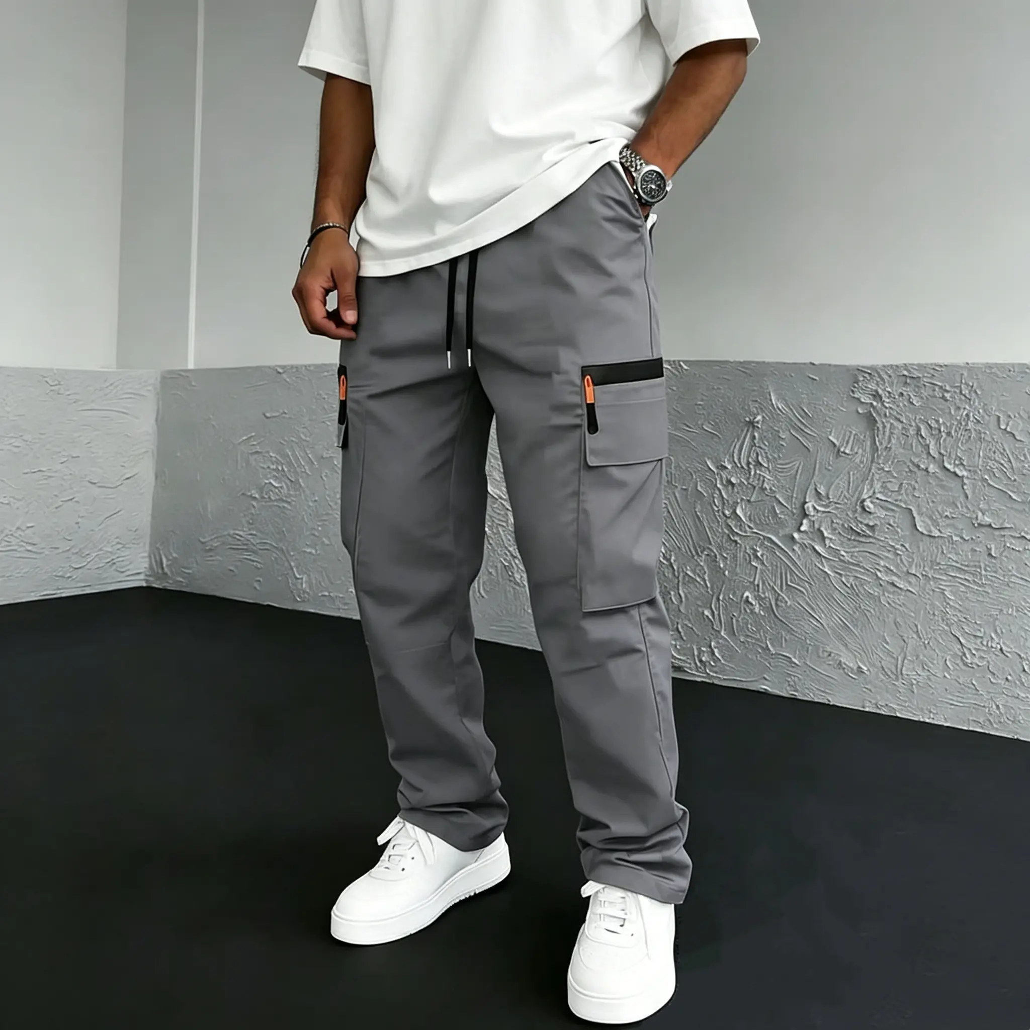 Men's Tactical Work Pants Multi-Pack Decorative zipper, includes other large pockets, no rear pockets