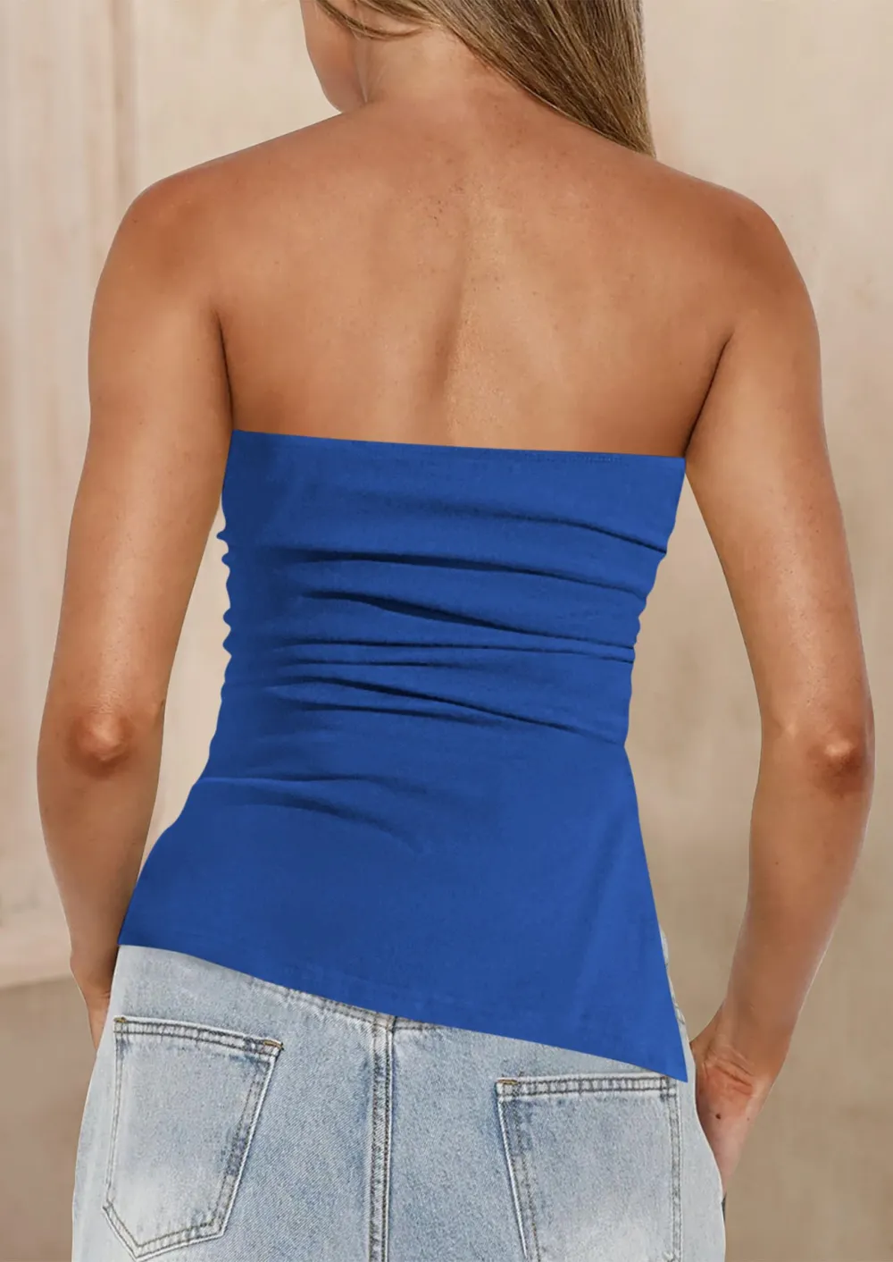 Womens SummerTube Tops Trendy StraplessRuched Going Out Tops OutfitsAsymmetrical Bandeau Shirts