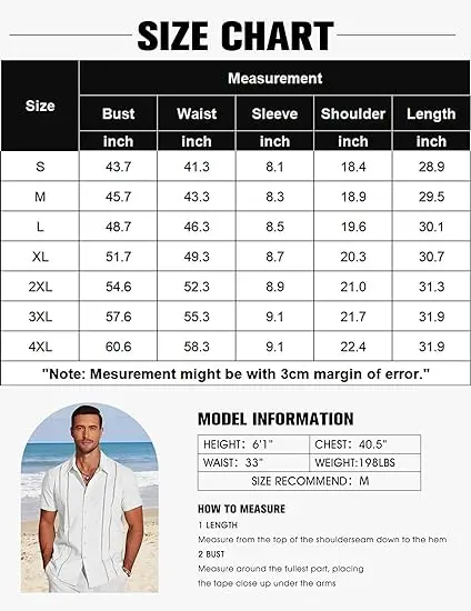 COOFANDY Men's Cuban Guayabera Shirt - Summer Linen Top