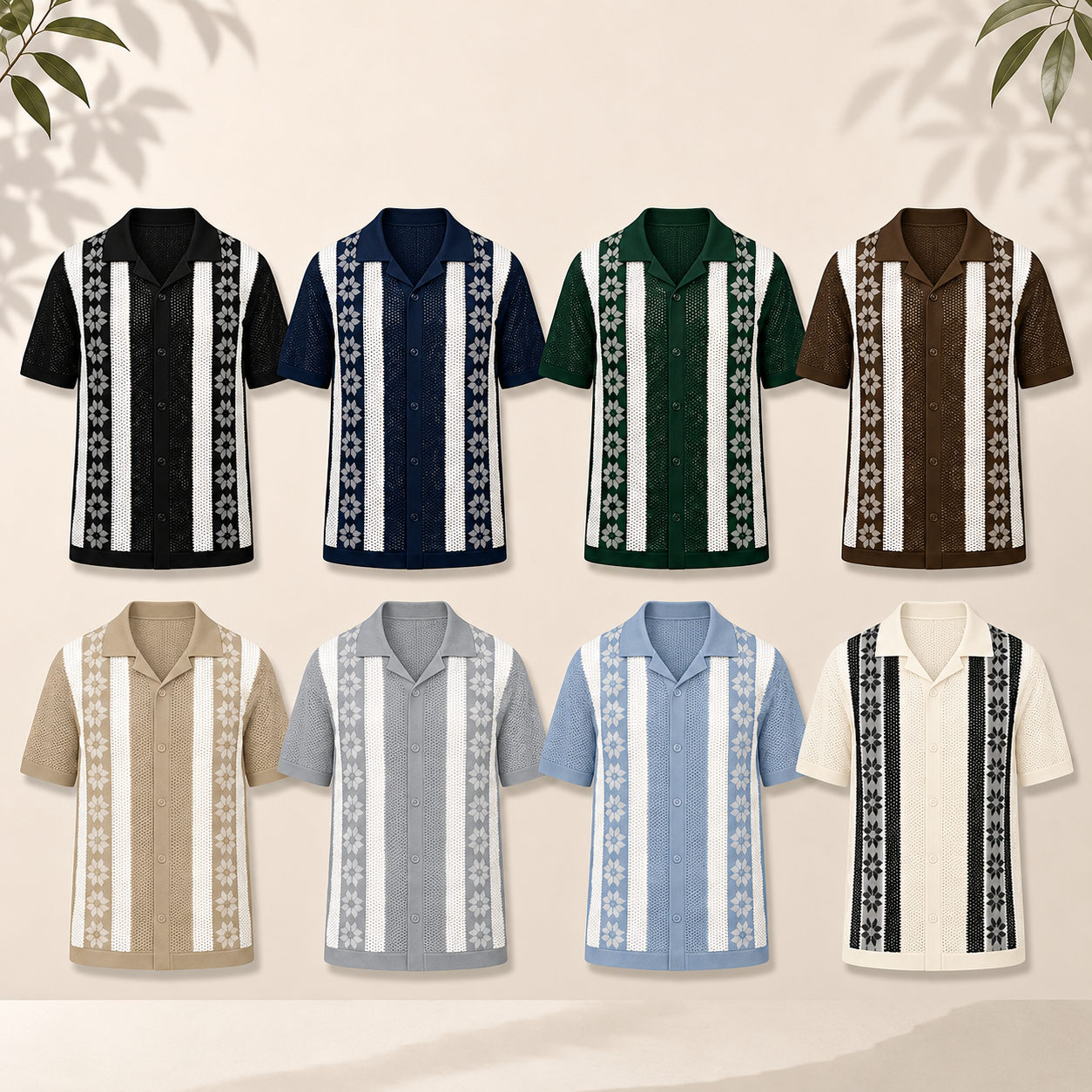 Men's Open Collar Textured Knit Shirt Multi-Pack