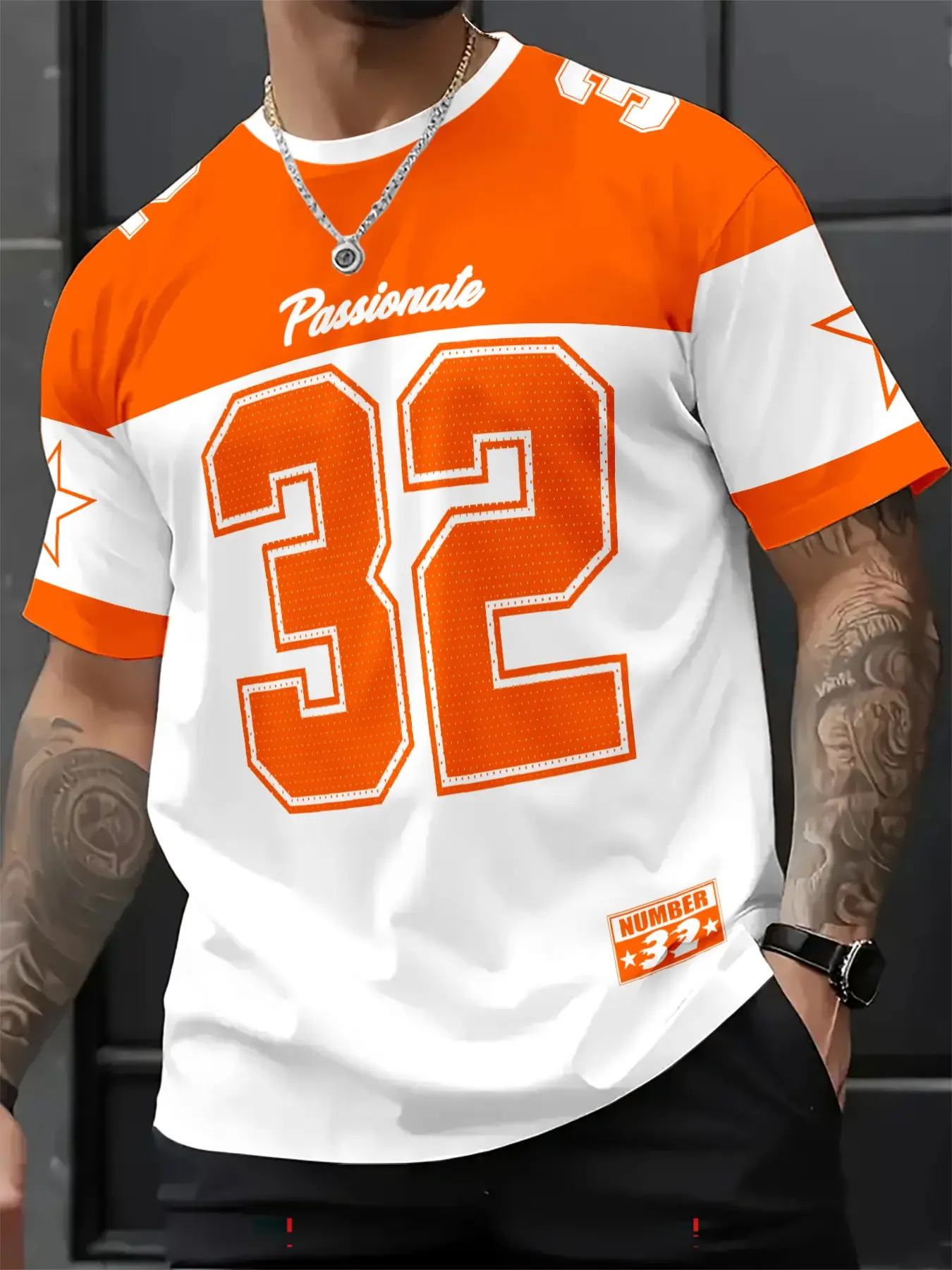 Men's Casual Round Neck Short Sleeve T-Shirt, Star & Number Print Stylish Football Jersey, Fitted All Seasons Sports Shirt, Sports Top, Workout Tops, Fitness Workout Shirt