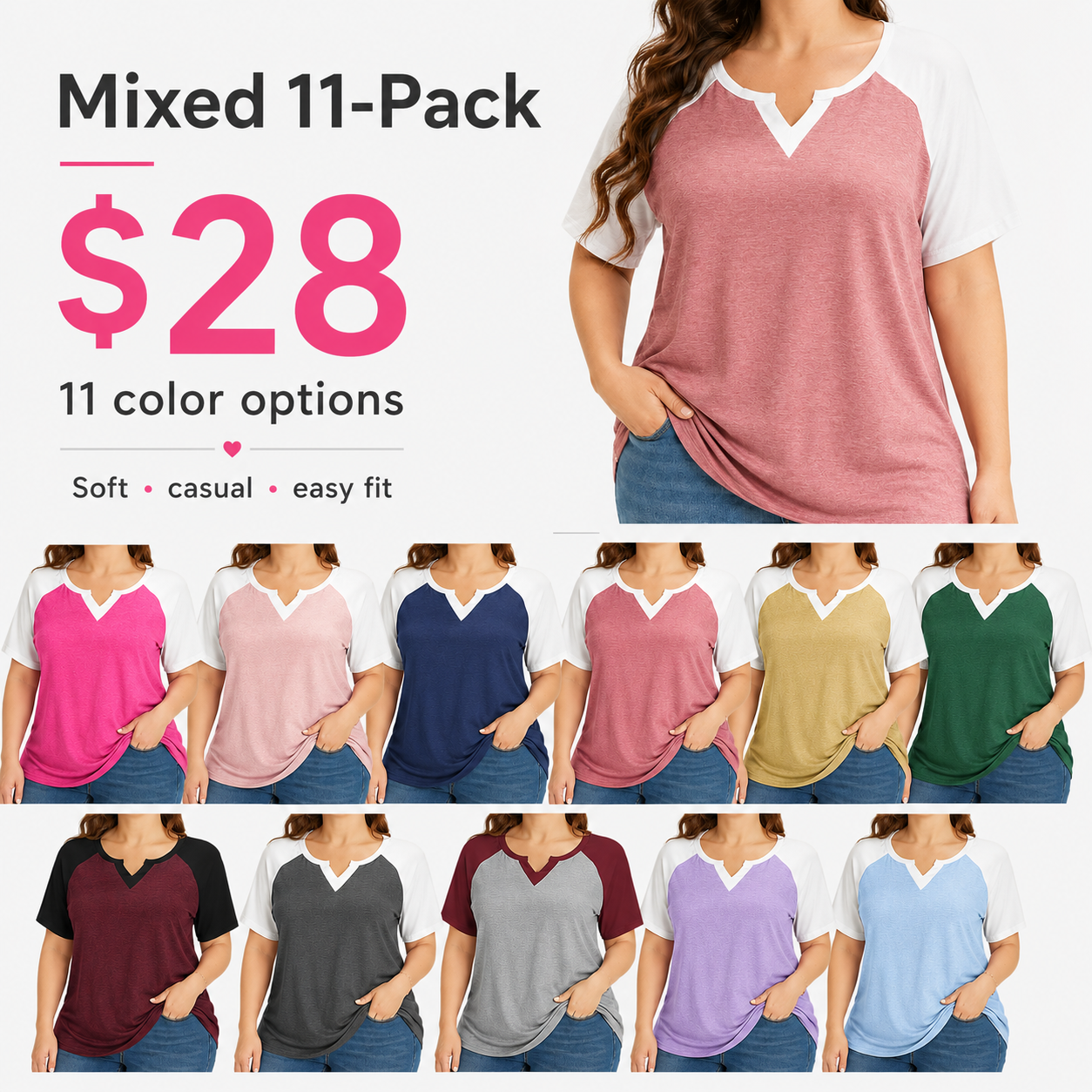 Plus size colorblock raglan tee color option 13