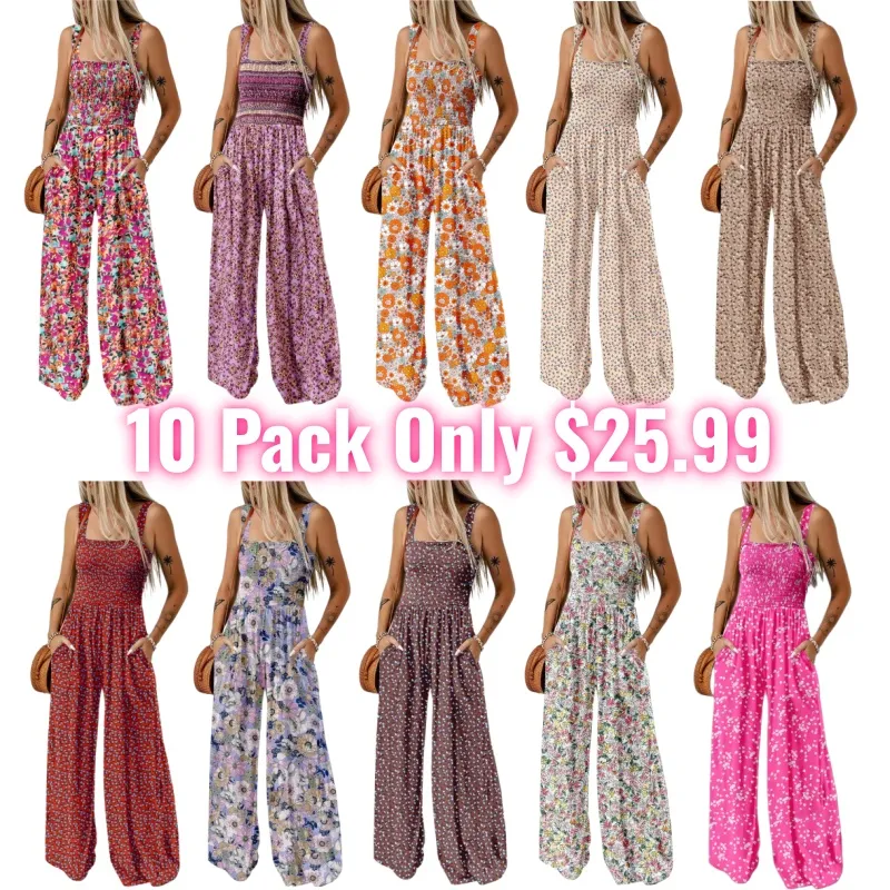 💕Women's Casual Print Sleeveless Overalls Jumpsuits