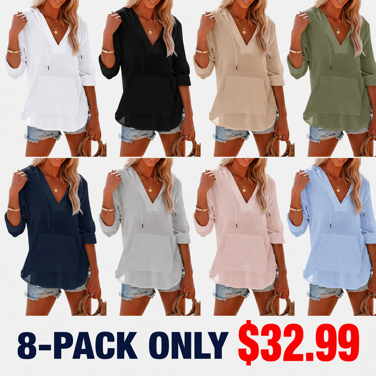 Women's Beach Cover Up hoodies sweatshirt Long Sleeve V-Neck Pocketed Hooded Shirt Top Casual Womenswear