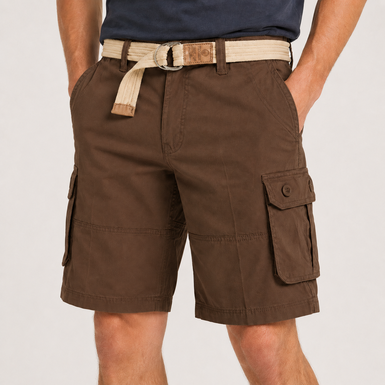 Walnut Brown men's belted cargo shorts