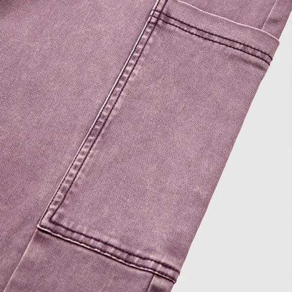 Stitch Detail Mid Waist Straight Leg Cargo Pants Without Belt
