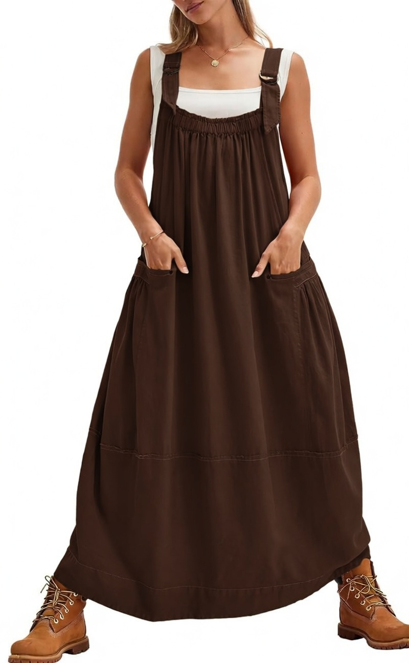 Sleeveless Strappy Maxi Dress with Big Pockets & Adjustable Straps