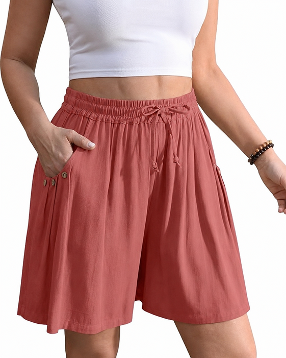 Women’s Linen Blend Shorts Wide Leg High Waisted 5" Inseam Drawstring Casual Flowy Summer Beach Vacation
