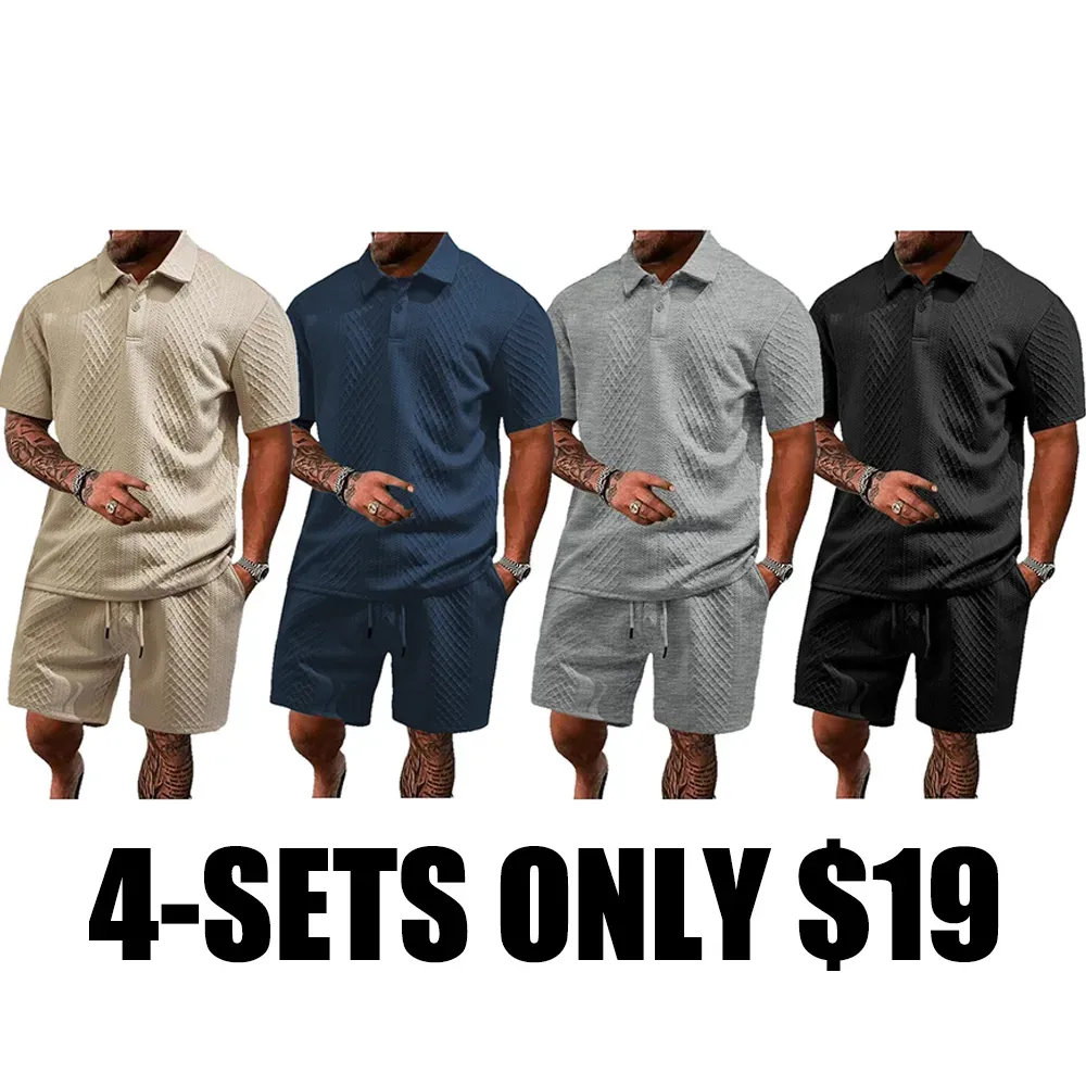 ⚡FINAL SALE⚡Men's Solid Polo Shirt & Drawstring Waist Shorts Set