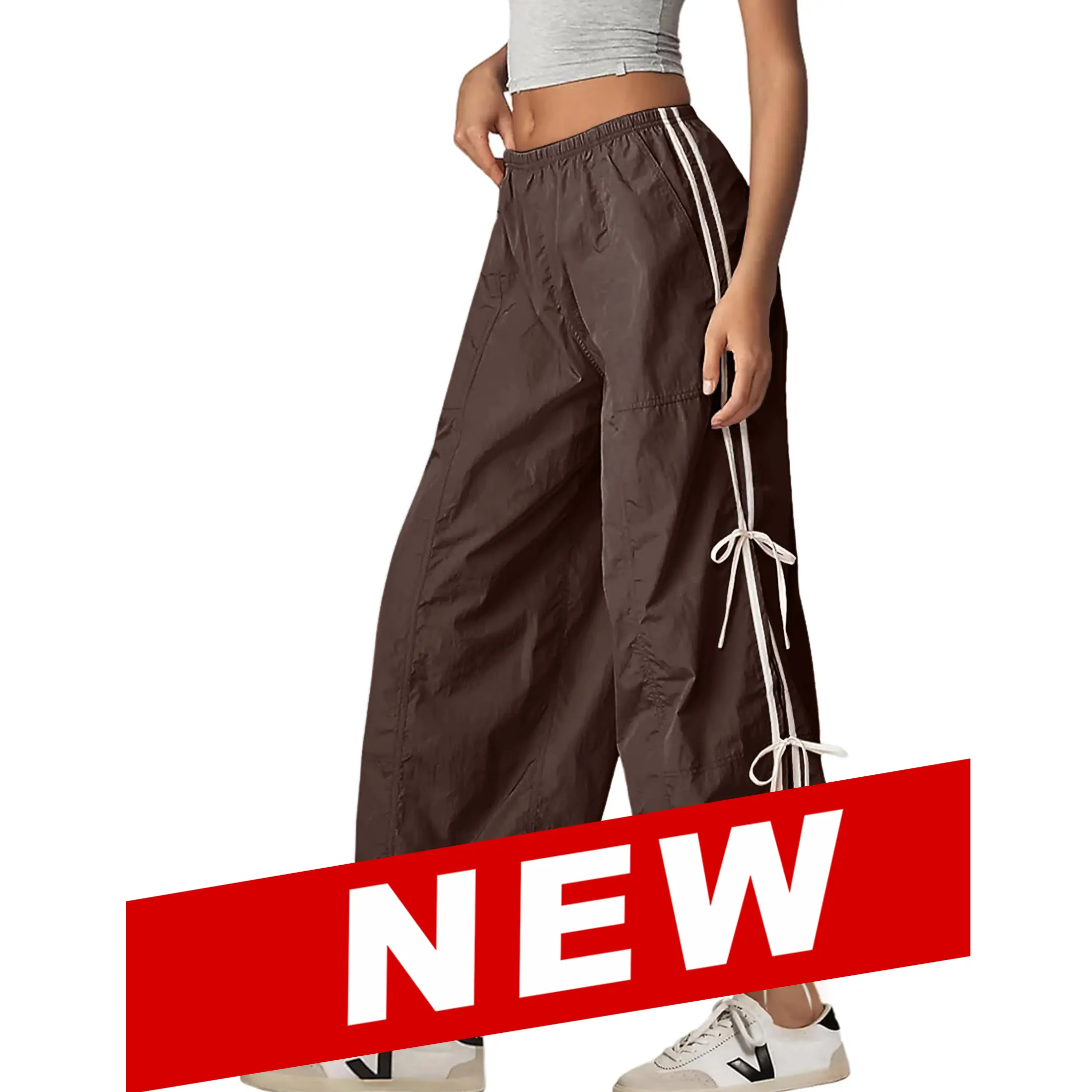 UANEO Women's Parachute Style Elastic High Waist Full Twist Hiking Cargo Pants with Adjustable Cuffs Womenswear Casual Bottom
