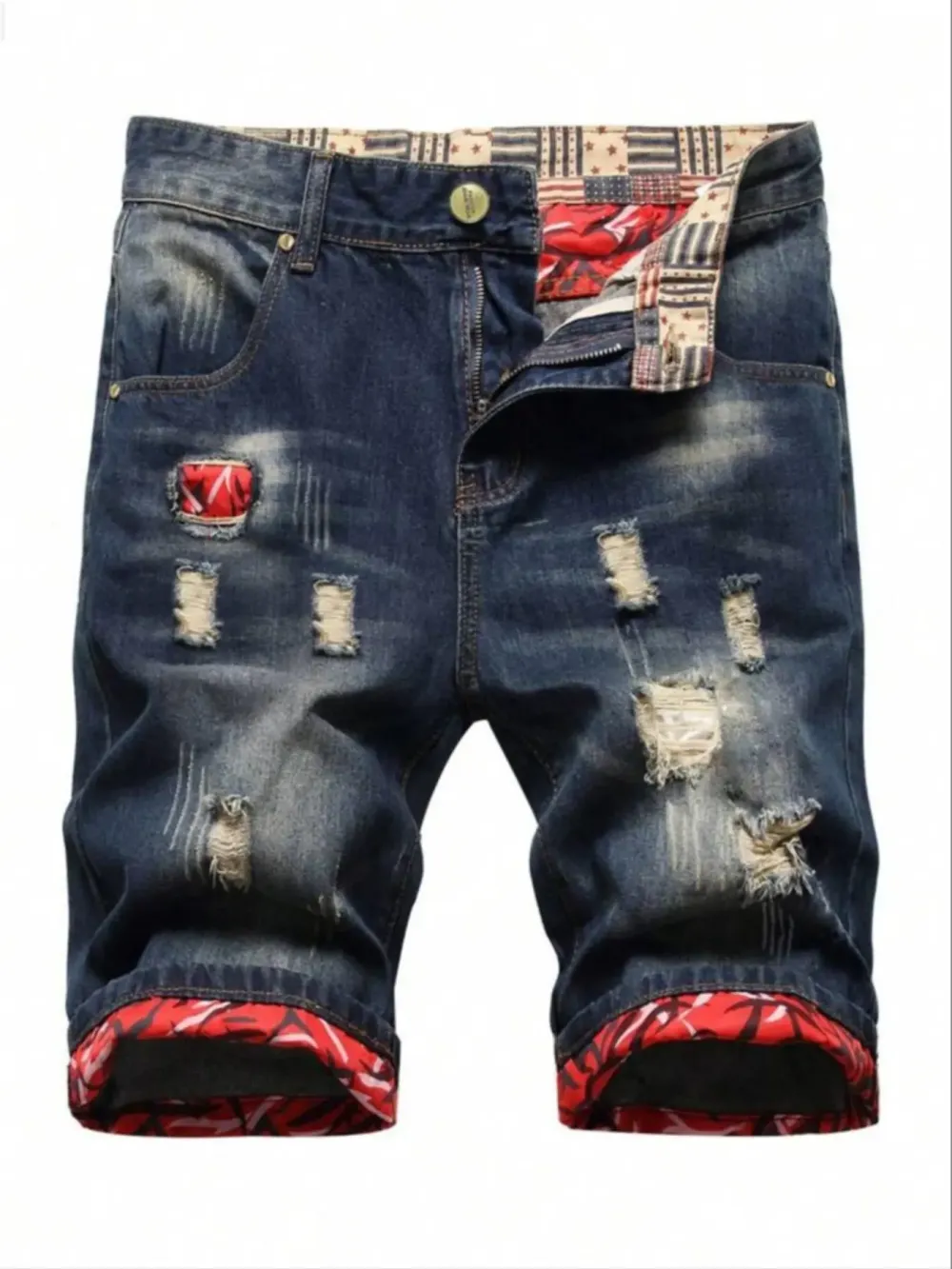 Men's Ripped Denim Shorts, Stretch, Distressed Street Style