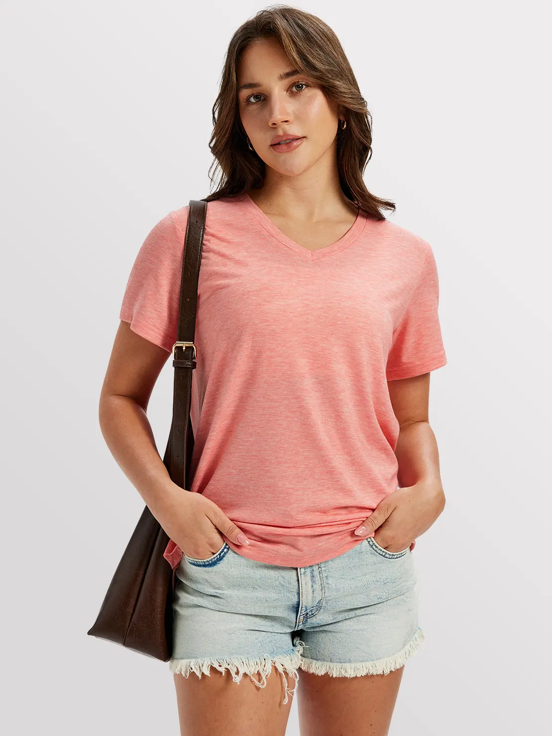 4-Pack V Neck T Shirts for Women Short Sleeve Shirts Basic Casual Tees Loose Fit Plus Size Tops Plain Summer Clothes Minimalist