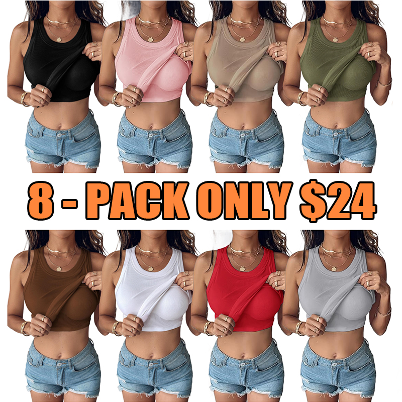Women Everyday Basic Ribbed Built-in Bra Tank