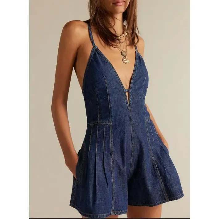 Women's Sleeveless Deep V Neck Shorts