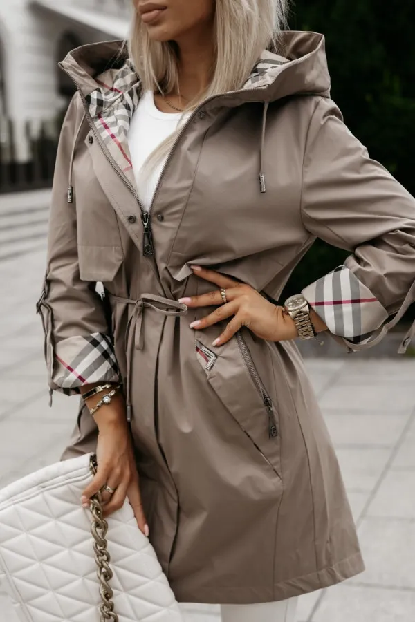 ⏰Winter Clearance Sale - 80% Off 🔥Women's Hooded Zipper Drawstring Plaid Print Casual Long Coat