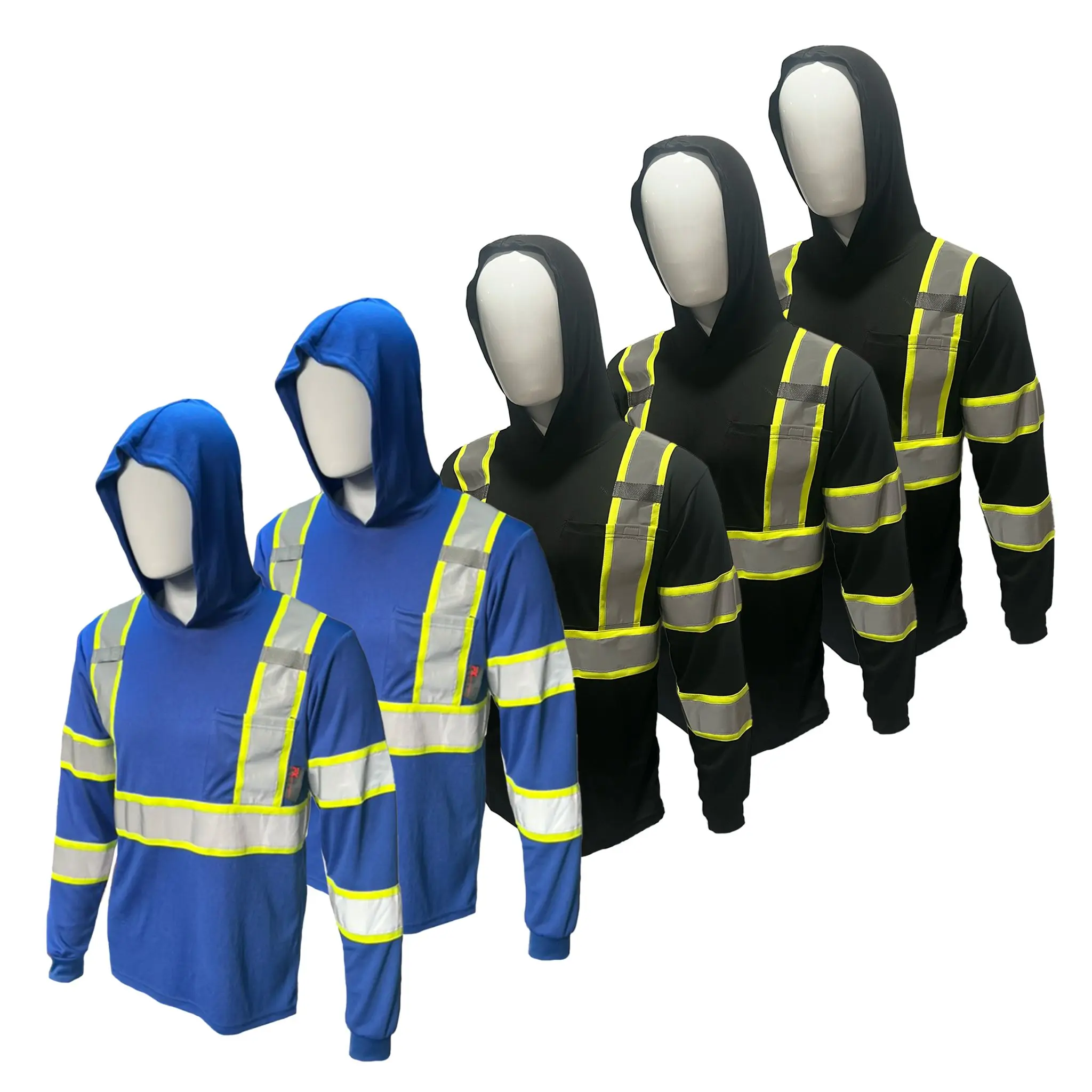 5 PACK SHIRT High Visibility Hoodie Long Sleeve Safety Shirt with hoodie Polyester Birdeye Mesh in various color