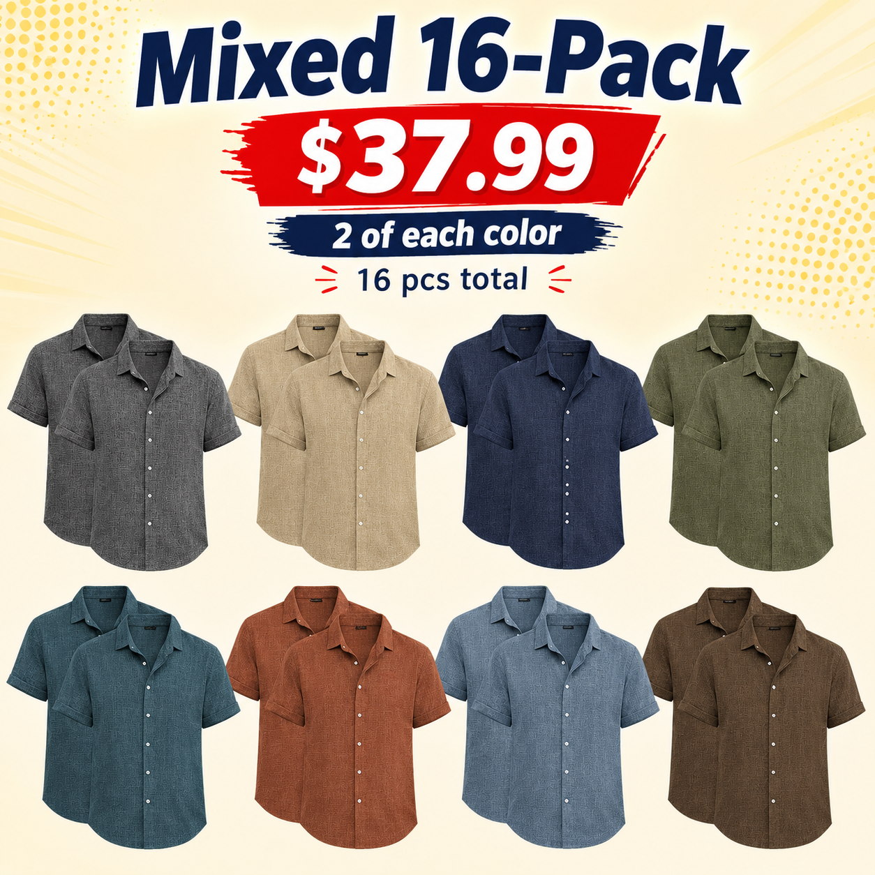 Mixed 16-Pack textured short-sleeve button-up shirt bundle