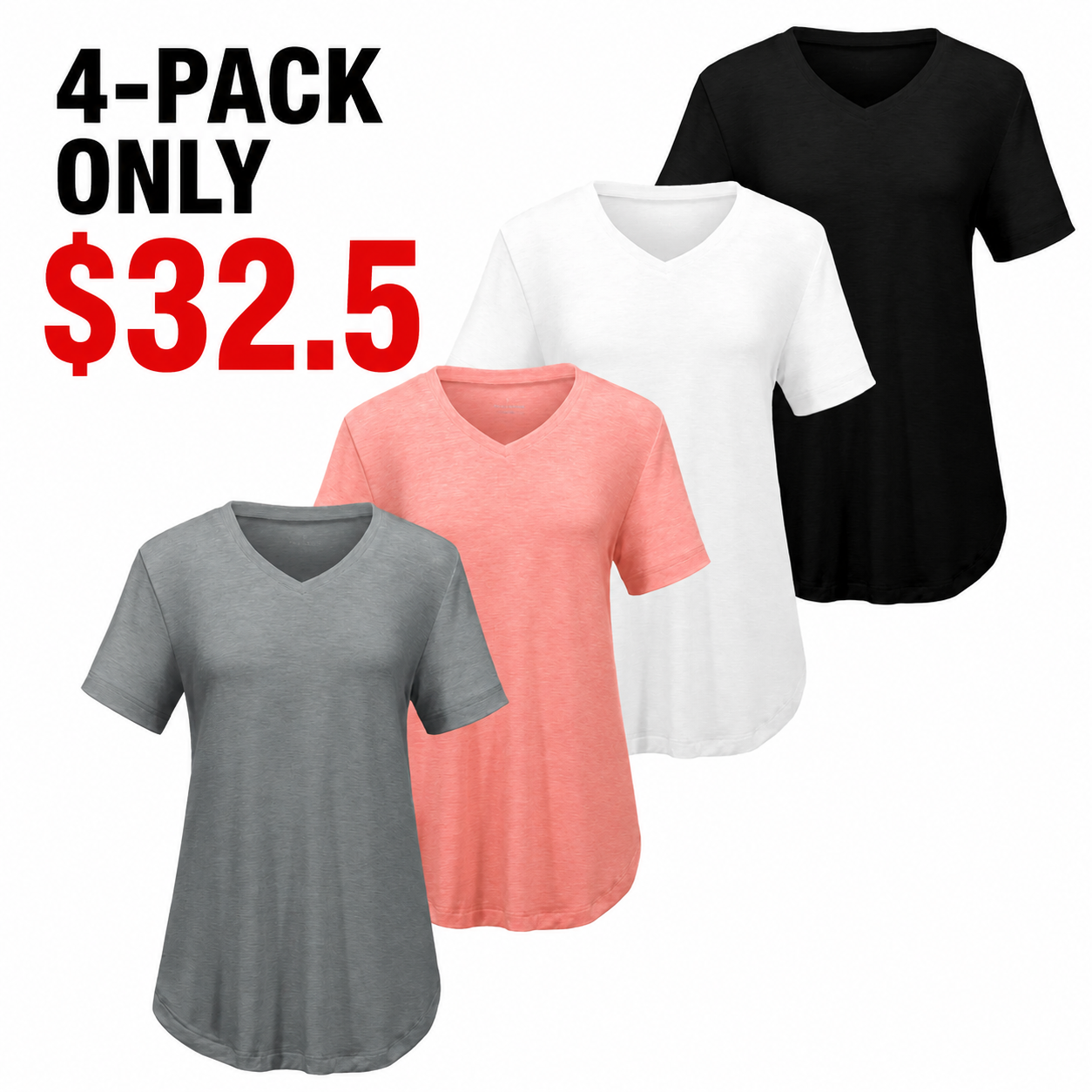 4-Pack V Neck T Shirts for Women Short Sleeve Shirts Basic Casual Tees Loose Fit Plus Size Tops Plain Summer Clothes Minimalist