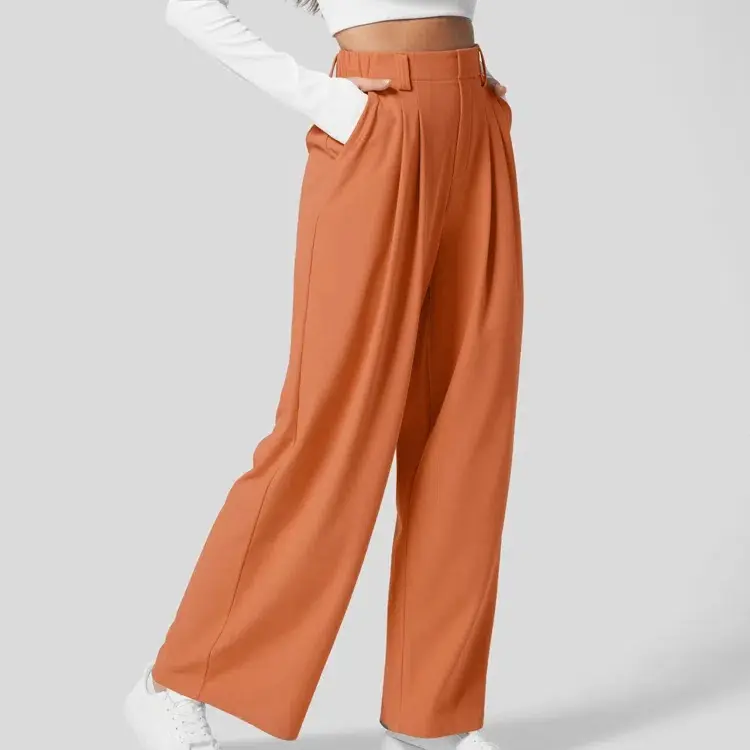 High Waisted Pocket Wide Leg Waffle Work Pants
