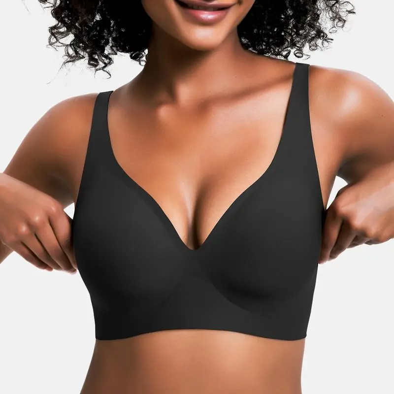 ⏰ TODAY ONLY - Jelly Wireless Womens Comfortable Wireless Bras Push Up Bralettes Seamless Tshirts Bras Deep V Everyday Bras