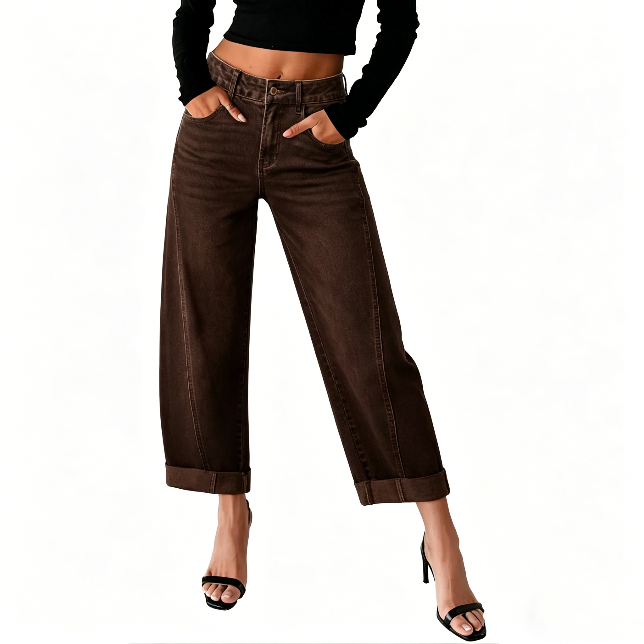 Women's High Waisted Wide Leg Cropped Denim Jeans
