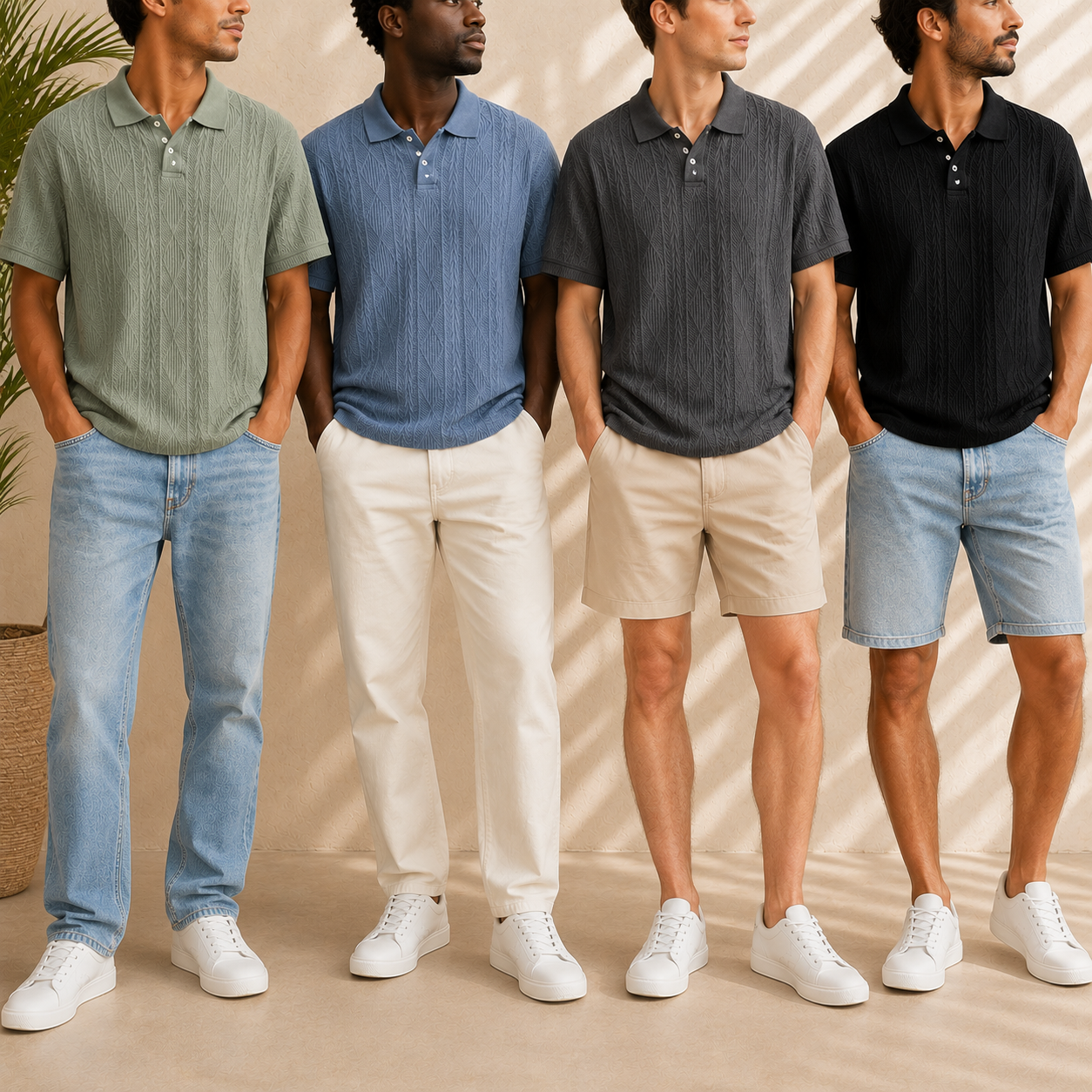 Men's Textured Knit Polo Shirt Multi-Pack