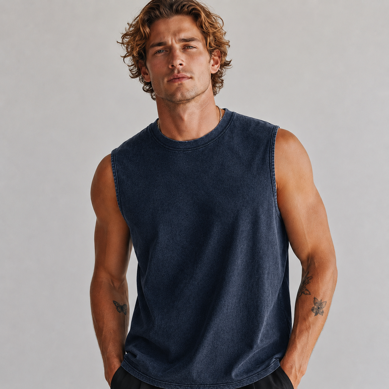Washed Navy men's sleeveless tank top