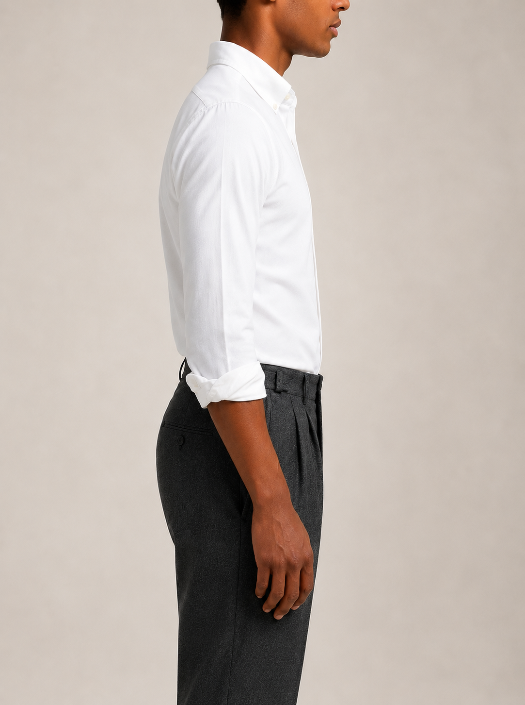 Button-down collar and front placket detail