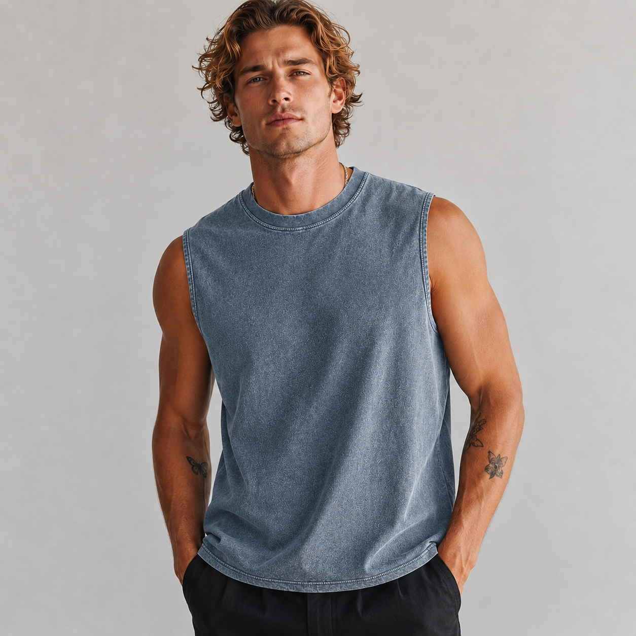 Washed Slate Blue men's sleeveless tank top