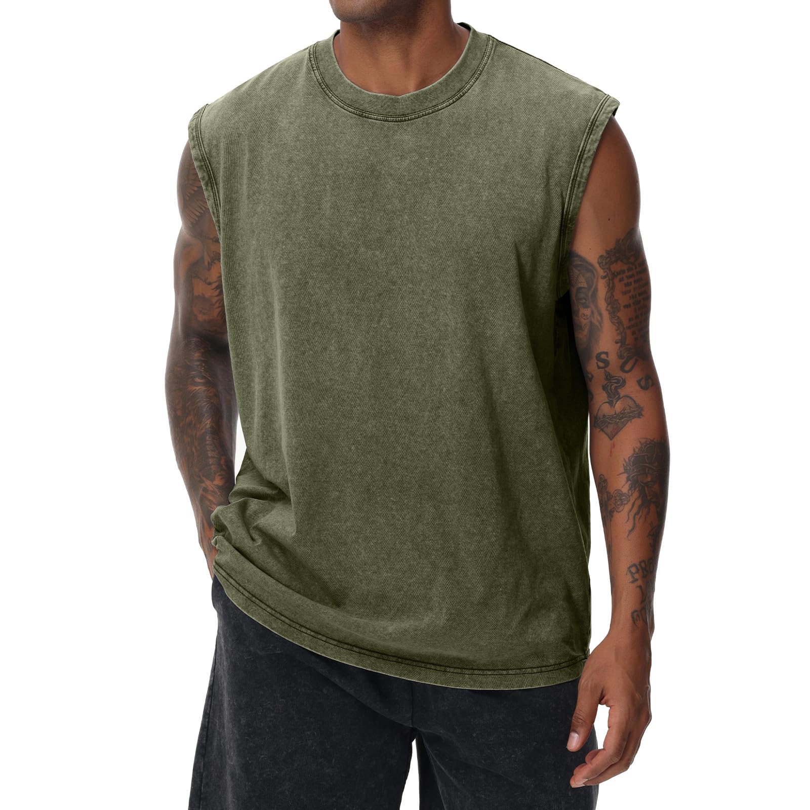 Unisex Cotton Workout Tank Tops Sleeveless Acid Wash Tshirts