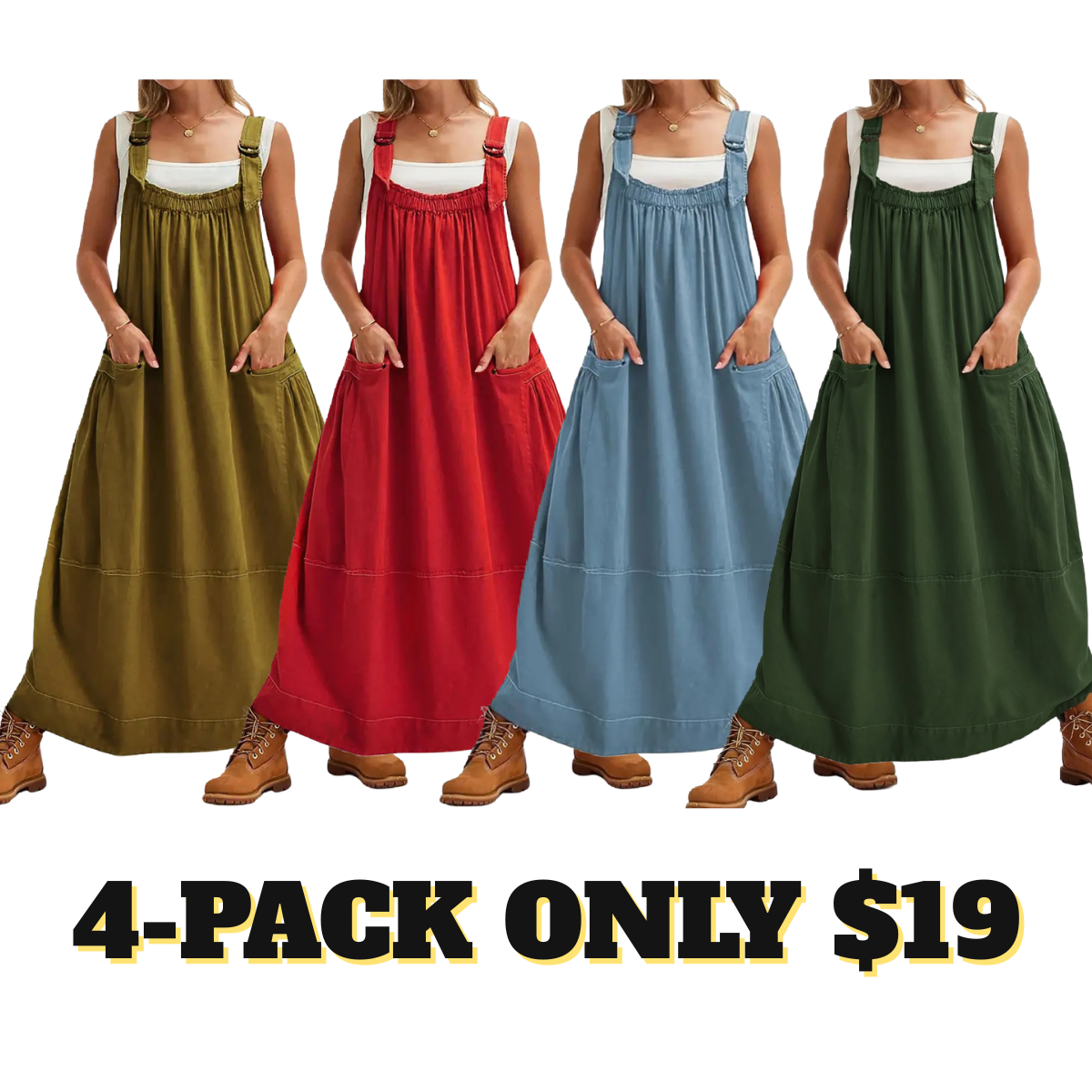 Sleeveless Strappy Maxi Dress with Big Pockets & Adjustable Straps