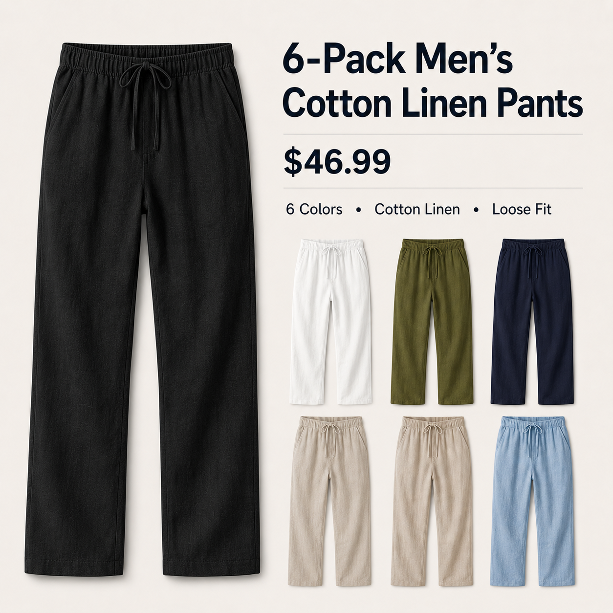 6-Pack Men's Cotton Linen Pants product image 17
