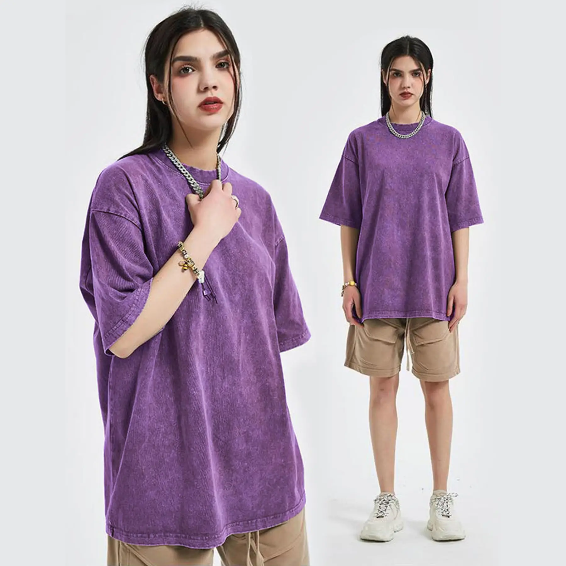 ARSSM 3 Pack Acid Wash Unisex Oversized Cotton T-Shirt Crew Neck Half Short Sleeve Summer Top Casual Loose Fit Solid Streetwear Comfortable Tees Basic Womenswear Shortsleeve Tshirt