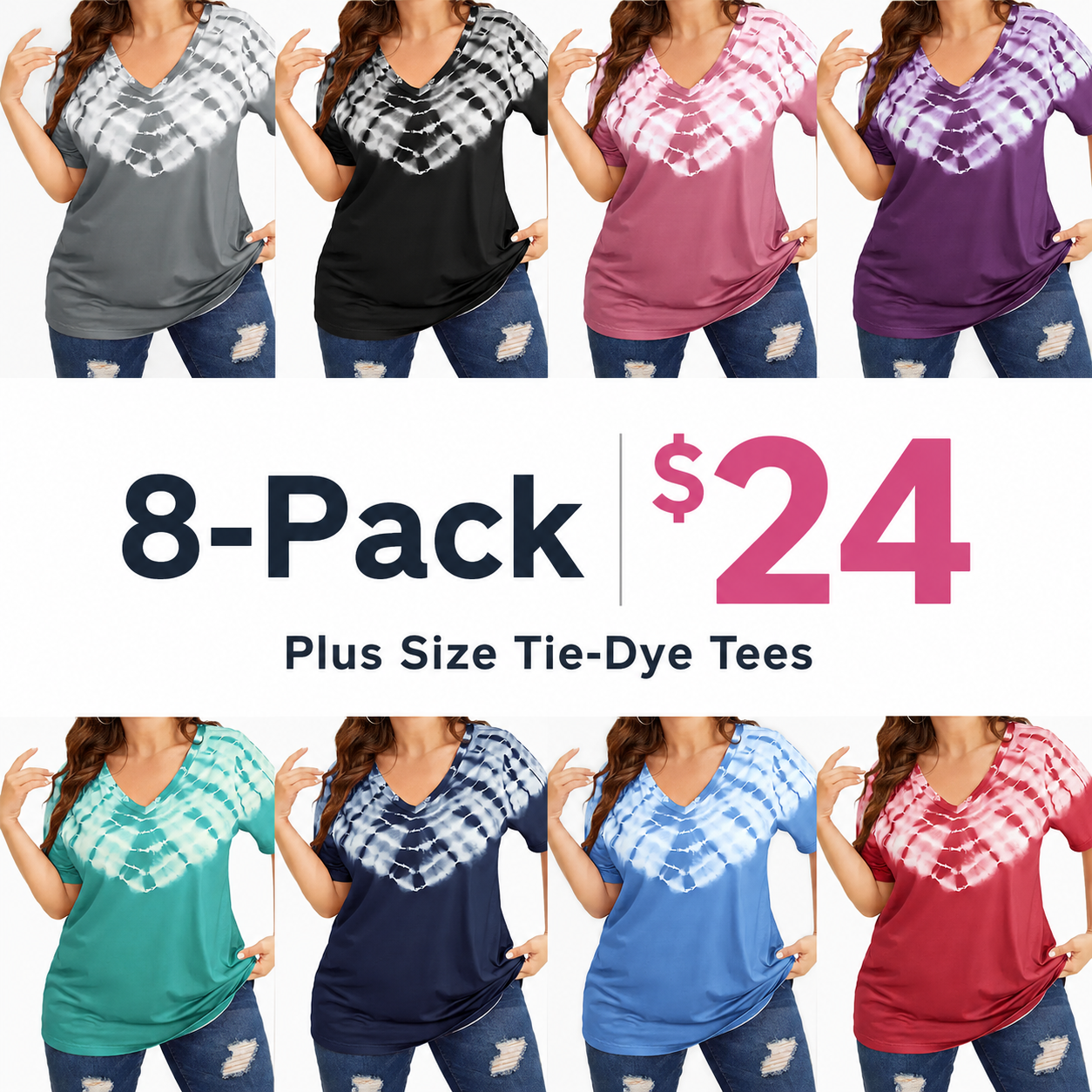 Plus Size Tie-Dye V-Neck Tees Bundle image 16